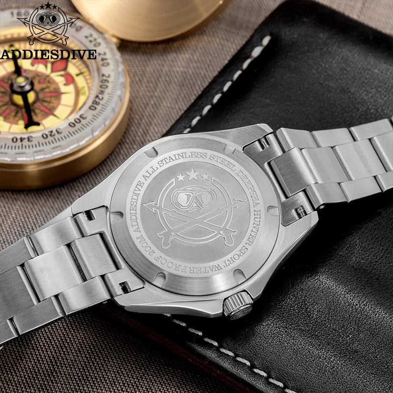 ADDIESDIVE New Watch For Men GMT Quartz Wristwatch AD2063 Sapphire Waterproof 200m Stainless Steel Bezel 38mm Gift Watch reloj