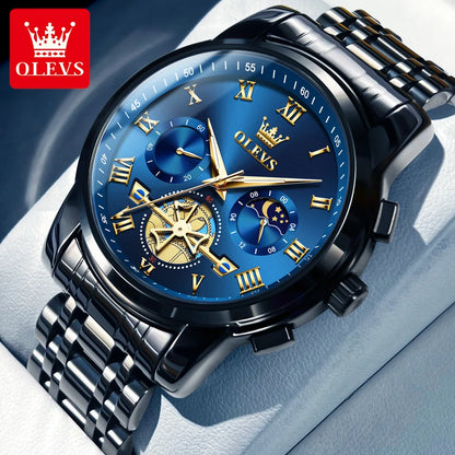 OLEVS Luxury Brand Quartz Couple Watch Waterproof Luminous Lunar Phase Timing Code Watch Lover Date Clock His or Her Watch Set