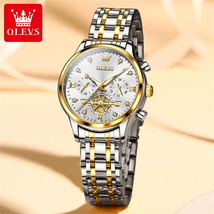 OLEVS Luxury Brand Quartz Couple Watch Waterproof Luminous Lunar Phase Timing Code Watch Lover Date Clock His or Her Watch Set