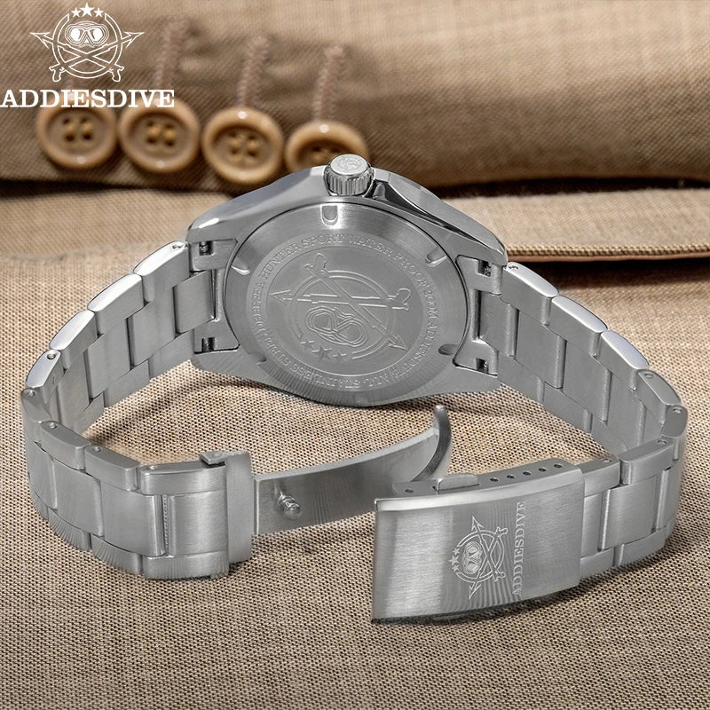 ADDIESDIVE New Watch For Men GMT Quartz Wristwatch AD2063 Sapphire Waterproof 200m Stainless Steel Bezel 38mm Gift Watch reloj