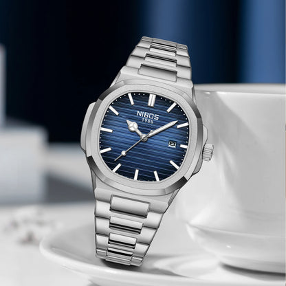 ساعة يد رجالية مربعة فاخرة من JOOENIOK مقاومة للماء ومضيئة من الجلد عالية الجودة + صندوق Reloj