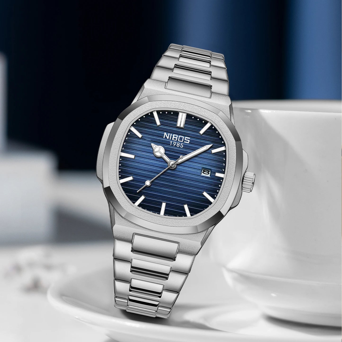 ساعة يد رجالية مربعة فاخرة من JOOENIOK مقاومة للماء ومضيئة من الجلد عالية الجودة + صندوق Reloj