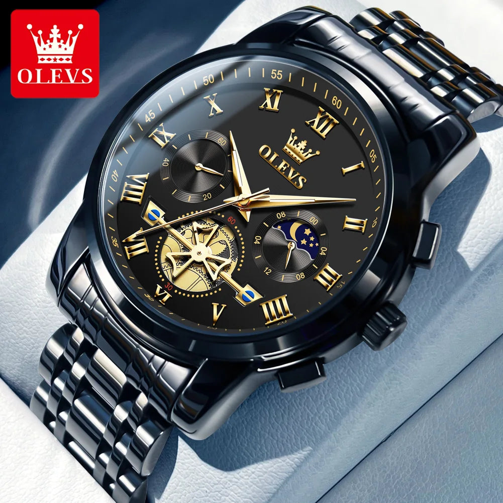OLEVS Luxury Brand Quartz Couple Watch Waterproof Luminous Lunar Phase Timing Code Watch Lover Date Clock His or Her Watch Set