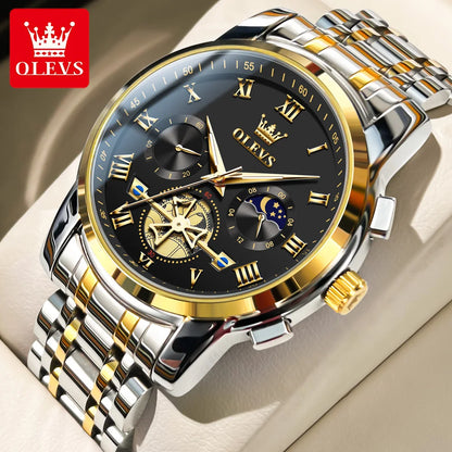 OLEVS Luxury Brand Quartz Couple Watch Waterproof Luminous Lunar Phase Timing Code Watch Lover Date Clock His or Her Watch Set