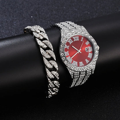 Hot Sale Diamond Bling Watch Men Gold Color Luxury Gift Quartz Watches Male Clock Dropshipping  Rhinestone Calendar Wristwatch