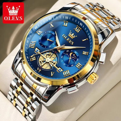OLEVS Luxury Brand Quartz Couple Watch Waterproof Luminous Lunar Phase Timing Code Watch Lover Date Clock His or Her Watch Set