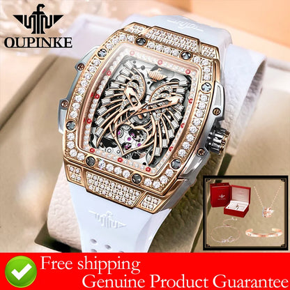 OUPINKE Gift Box Set ladies' watches waterproof pretty Jewelry Diamond Dial automatic watch fow women Bracelet necklace watch