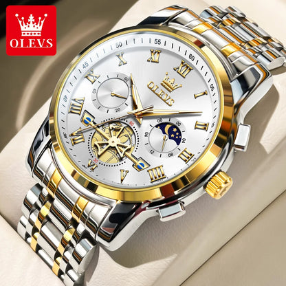 OLEVS Luxury Brand Quartz Couple Watch Waterproof Luminous Lunar Phase Timing Code Watch Lover Date Clock His or Her Watch Set