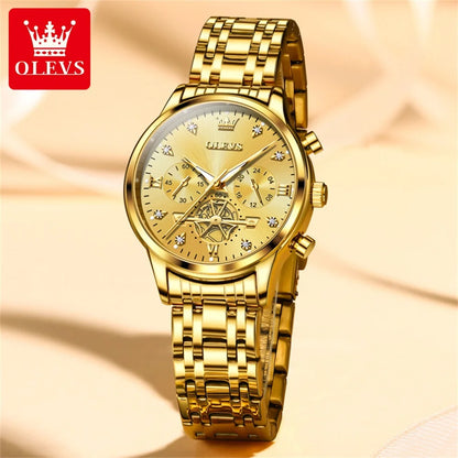 OLEVS Luxury Brand Quartz Couple Watch Waterproof Luminous Lunar Phase Timing Code Watch Lover Date Clock His or Her Watch Set
