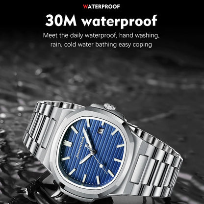 JOOENIOK Top Luxury Square Man Watch Date Waterproof Luminous Men Wristwatch High Quality Leather Men's Quartz Watches+Box Reloj
