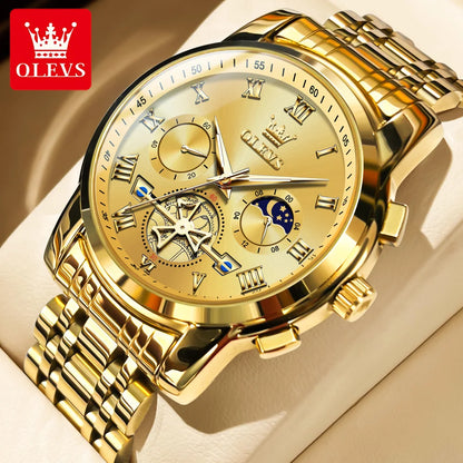 OLEVS Luxury Brand Quartz Couple Watch Waterproof Luminous Lunar Phase Timing Code Watch Lover Date Clock His or Her Watch Set