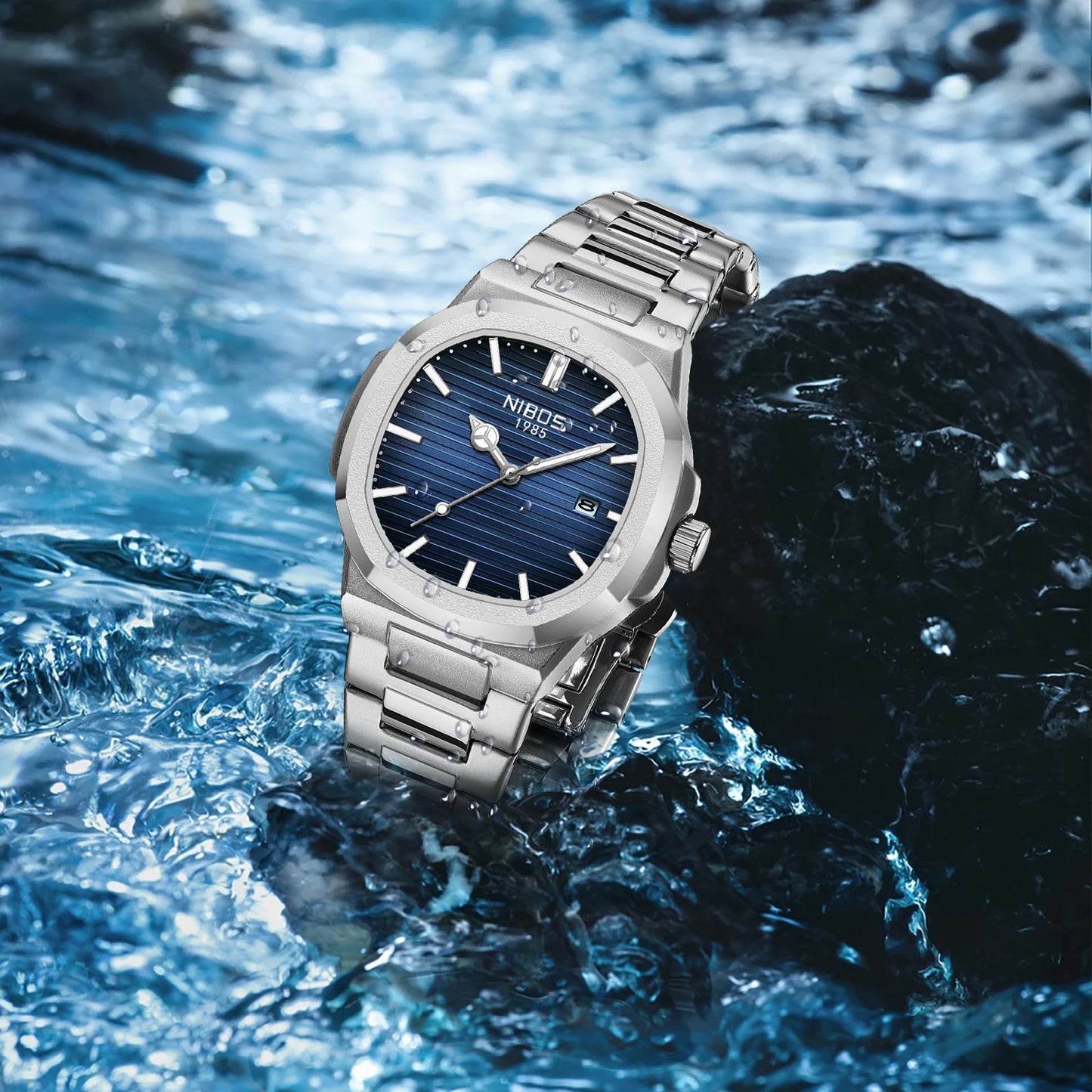 ساعة يد رجالية مربعة فاخرة من JOOENIOK مقاومة للماء ومضيئة من الجلد عالية الجودة + صندوق Reloj